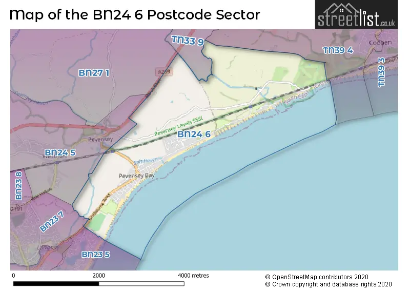 Map of the BN24 6 and surrounding postcode sector