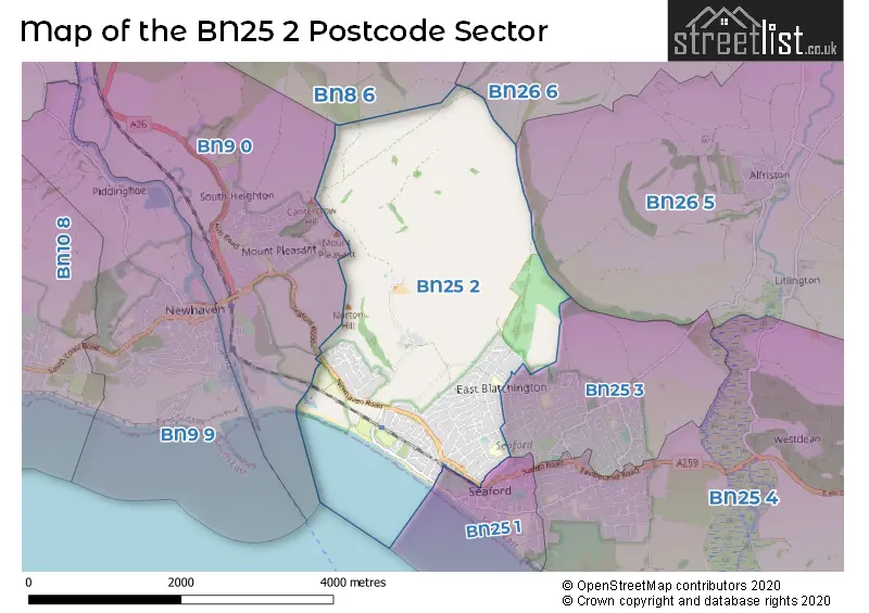 Map of the BN25 2 and surrounding postcode sector