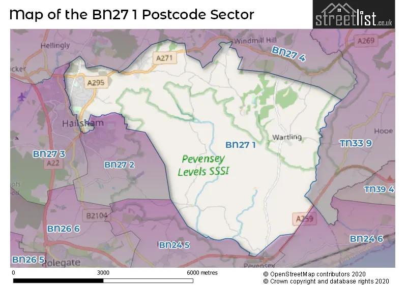 Map of the BN27 1 and surrounding postcode sector