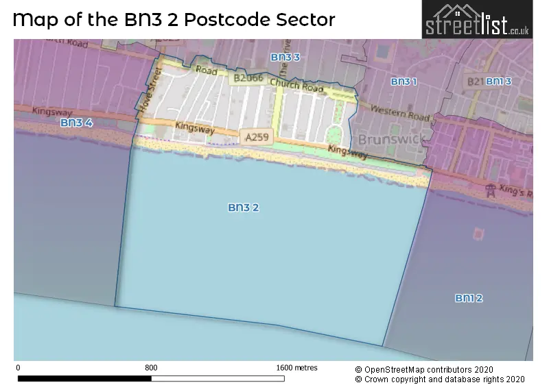 Map of the BN3 2 and surrounding postcode sector