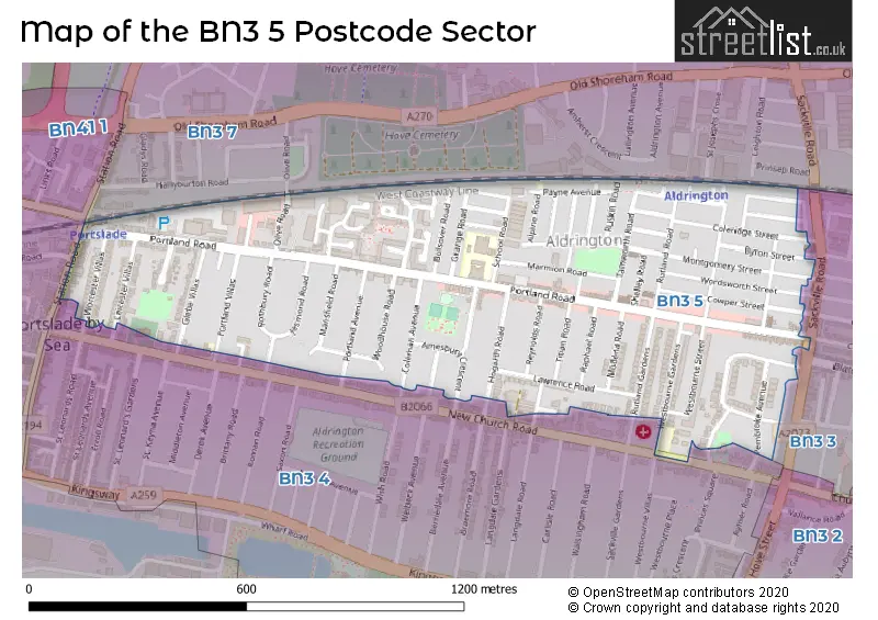 Map of the BN3 5 and surrounding postcode sector