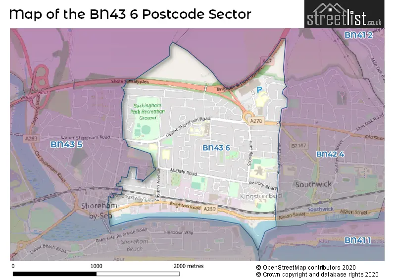 Map of the BN43 6 and surrounding postcode sector