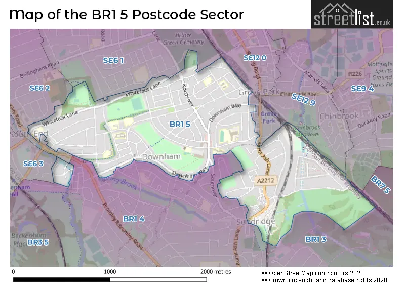 Map of the BR1 5 and surrounding postcode sector