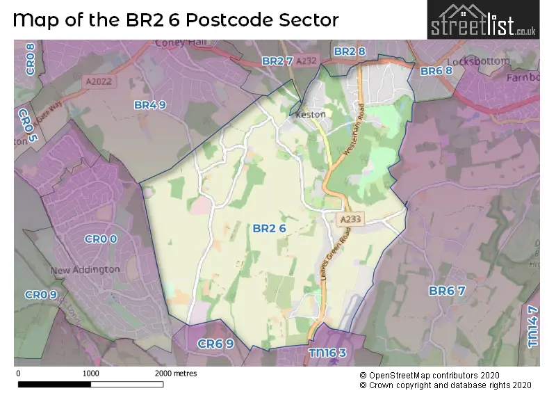 Map of the BR2 6 and surrounding postcode sector