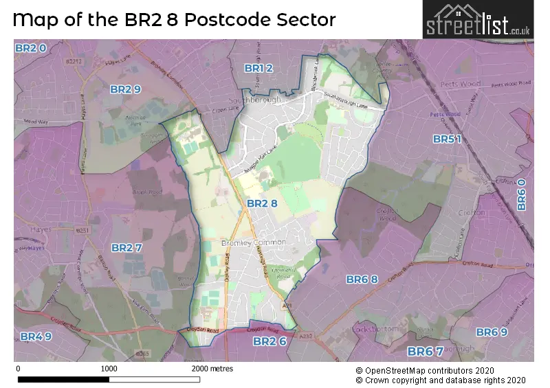 Map of the BR2 8 and surrounding postcode sector
