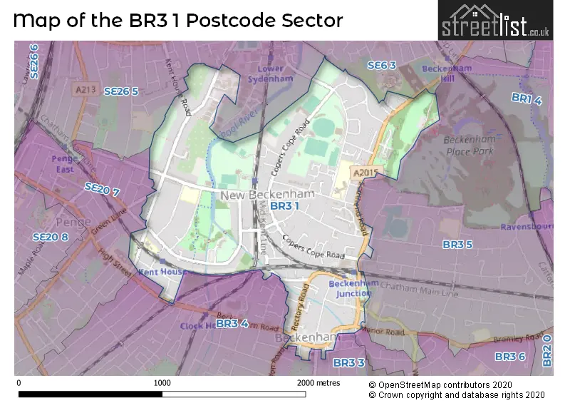 Map of the BR3 1 and surrounding postcode sector