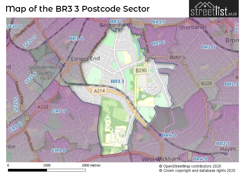 Map of the BR3 3 and surrounding postcode sector