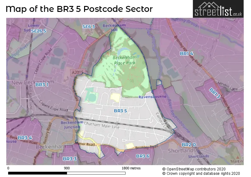 Map of the BR3 5 and surrounding postcode sector