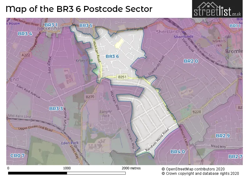 Map of the BR3 6 and surrounding postcode sector