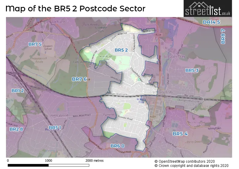 Map of the BR5 2 and surrounding postcode sector