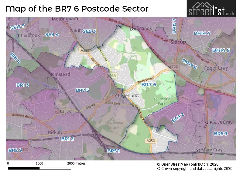 Map of the BR7 6 and surrounding postcode sector
