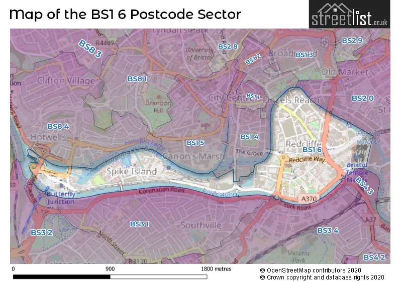 Map of the BS1 6 and surrounding postcode sector