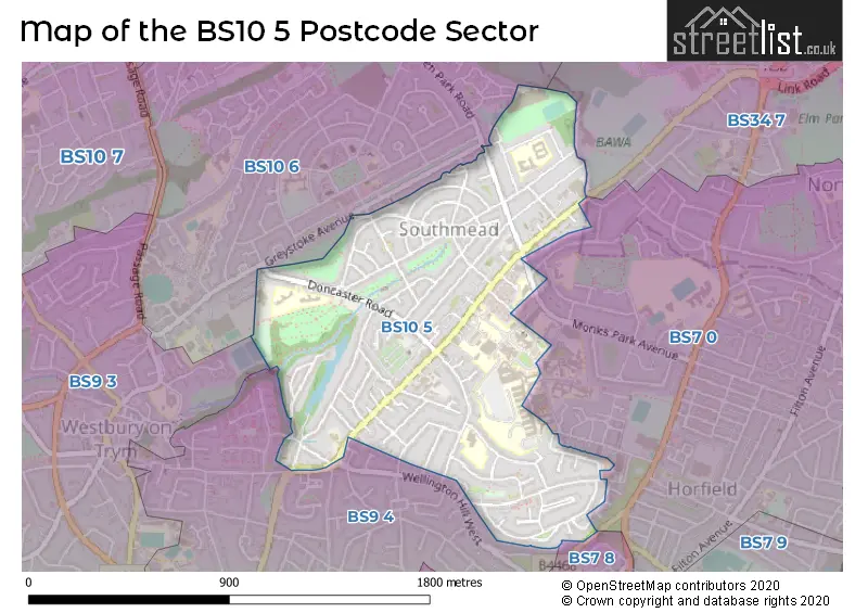 Map of the BS10 5 and surrounding postcode sector