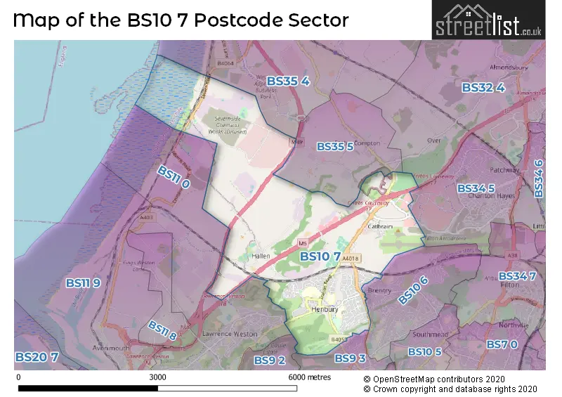 Map of the BS10 7 and surrounding postcode sector
