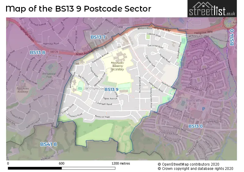 Map of the BS13 9 and surrounding postcode sector