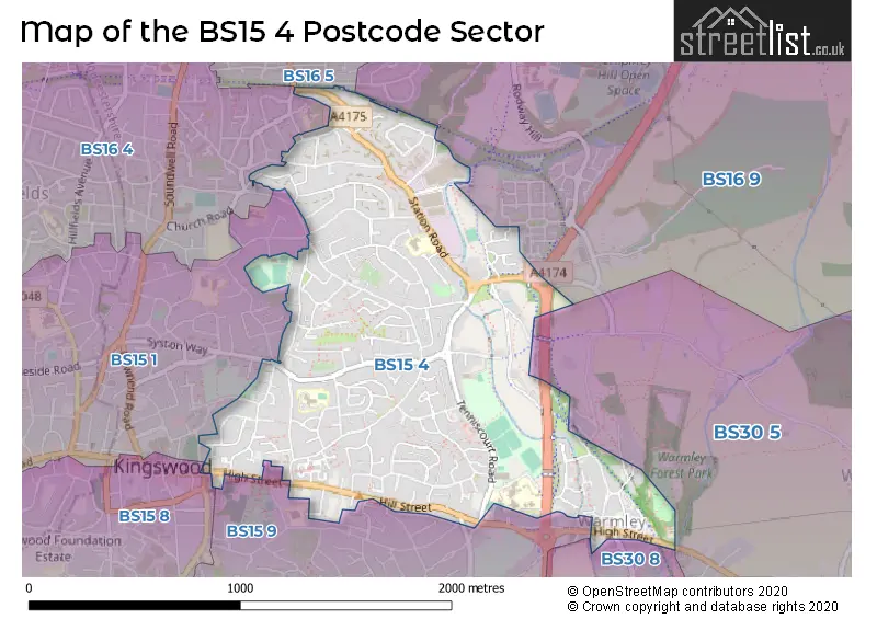 Map of the BS15 4 and surrounding postcode sector