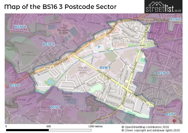 Map of the BS16 3 and surrounding postcode sector