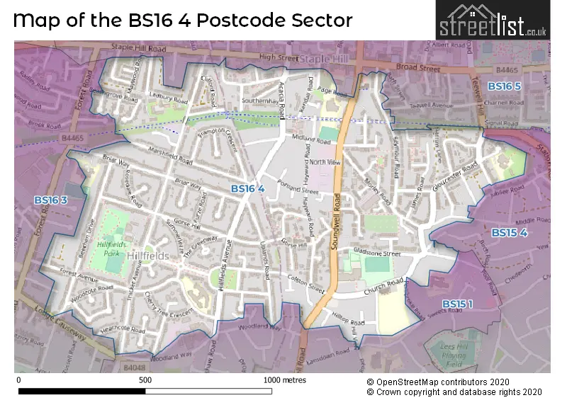 Map of the BS16 4 and surrounding postcode sector