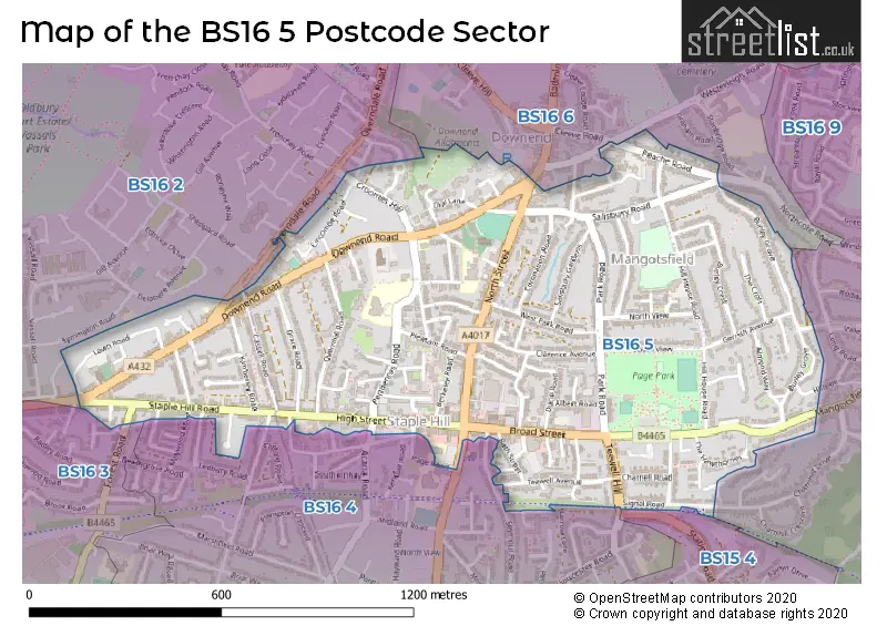 Map of the BS16 5 and surrounding postcode sector