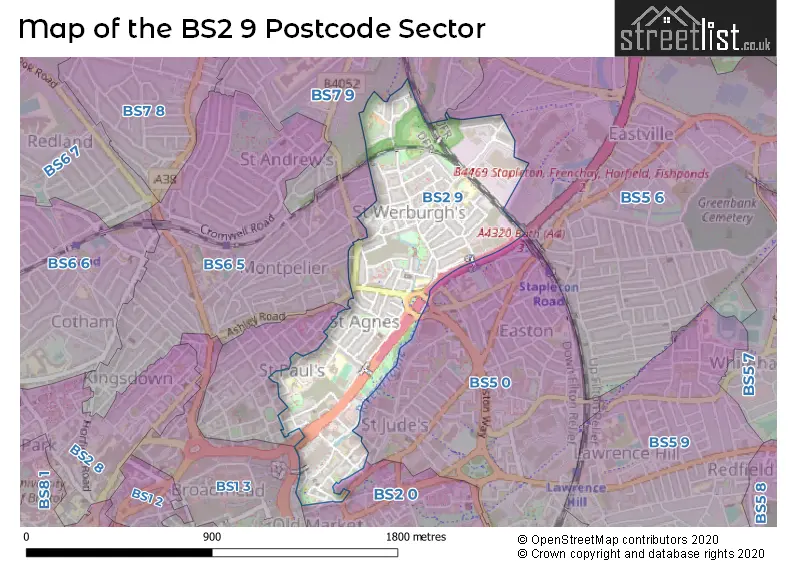 Map of the BS2 9 and surrounding postcode sector