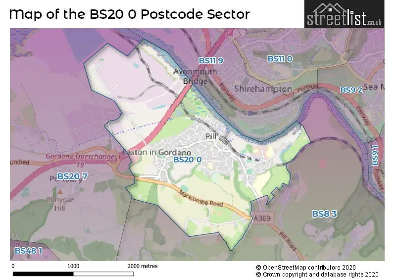 Map of the BS20 0 and surrounding postcode sector