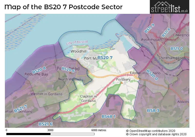 Map of the BS20 7 and surrounding postcode sector