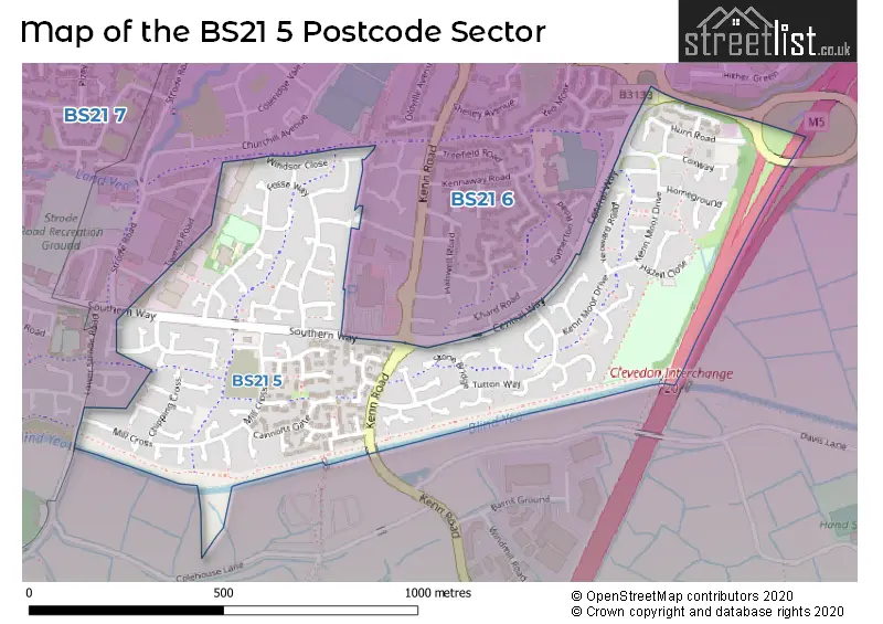 Map of the BS21 5 and surrounding postcode sector