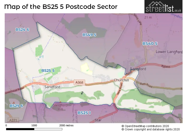 Map of the BS25 5 and surrounding postcode sector