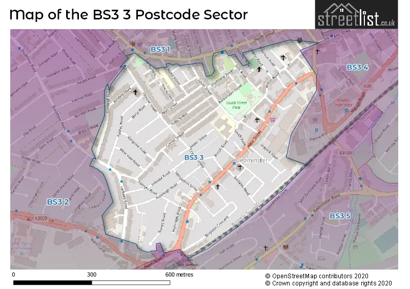 Map of the BS3 3 and surrounding postcode sector