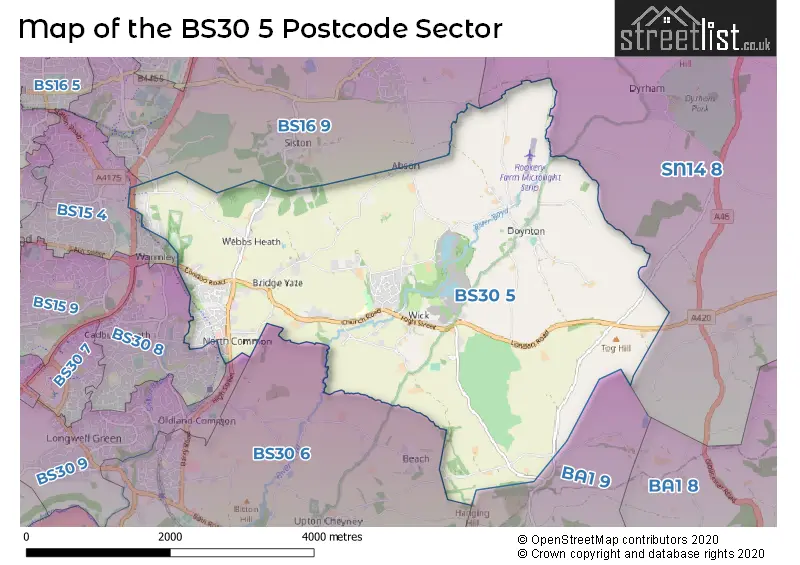 Map of the BS30 5 and surrounding postcode sector