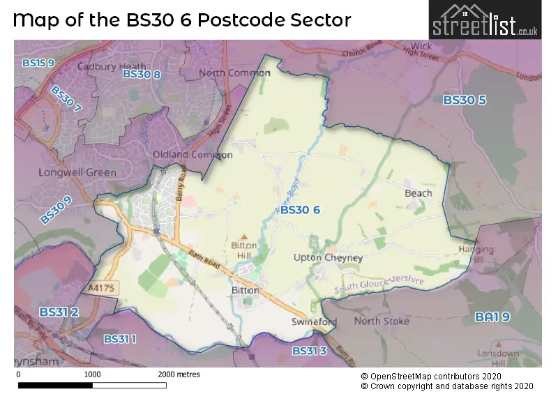 Map of the BS30 6 and surrounding postcode sector