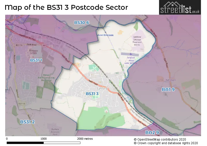 Map of the BS31 3 and surrounding postcode sector