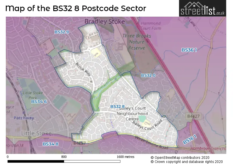 Map of the BS32 8 and surrounding postcode sector