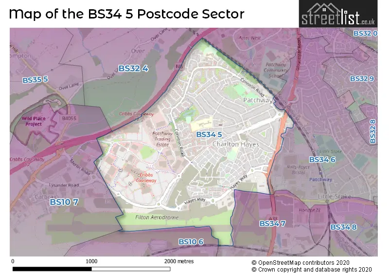 Map of the BS34 5 and surrounding postcode sector