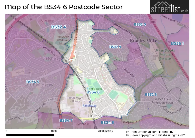 Map of the BS34 6 and surrounding postcode sector