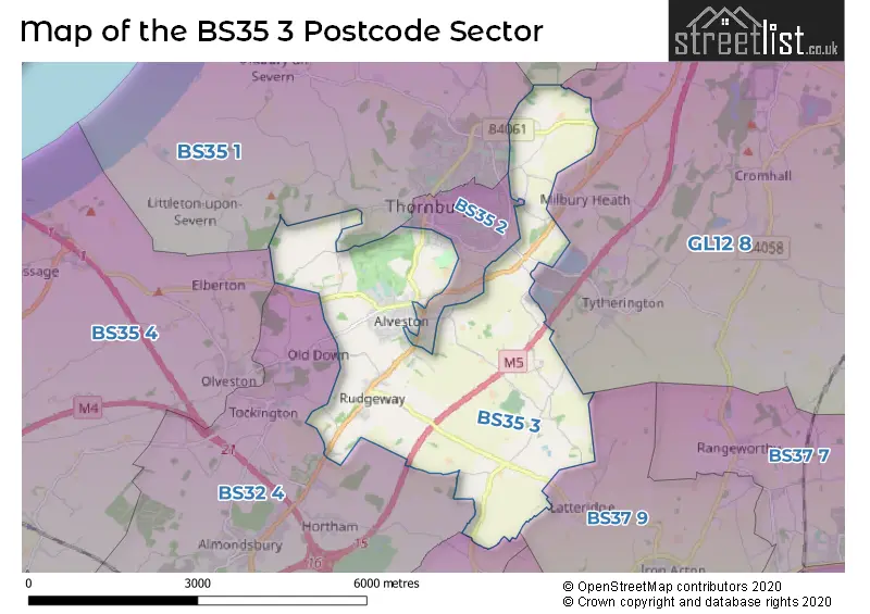 Map of the BS35 3 and surrounding postcode sector