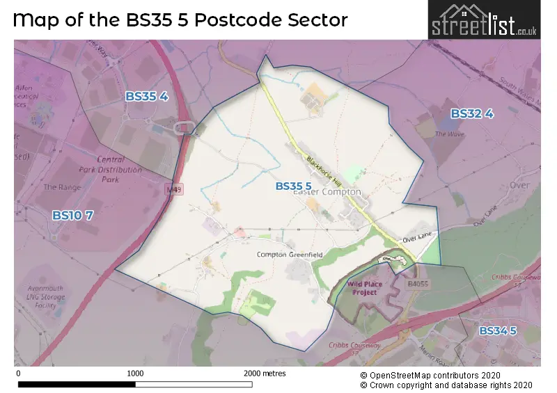 Map of the BS35 5 and surrounding postcode sector
