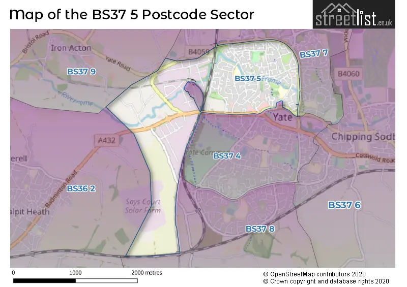 Map of the BS37 5 and surrounding postcode sector