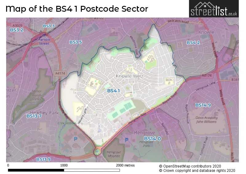 Map of the BS4 1 and surrounding postcode sector
