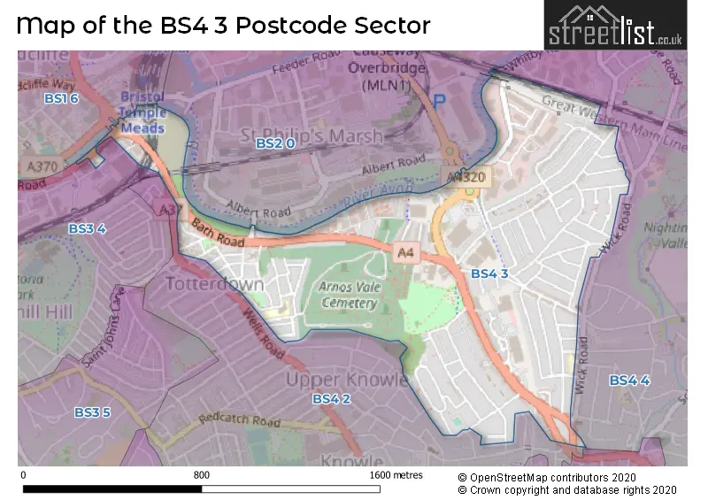 Map of the BS4 3 and surrounding postcode sector