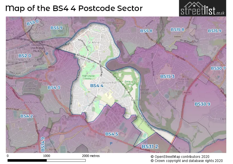 Map of the BS4 4 and surrounding postcode sector