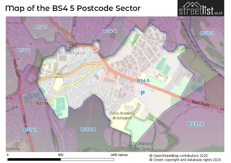 Map of the BS4 5 and surrounding postcode sector