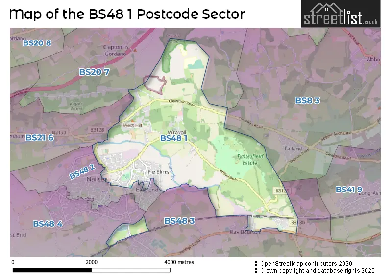 Map of the BS48 1 and surrounding postcode sector