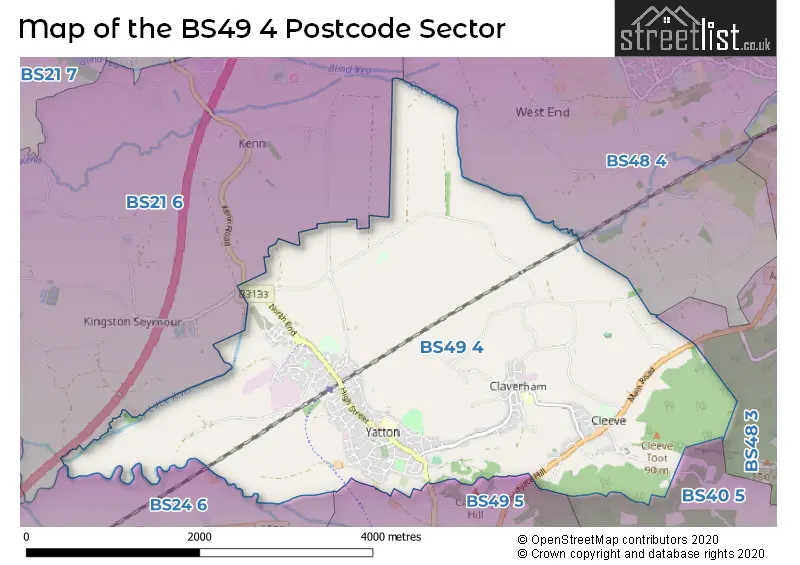 Map of the BS49 4 and surrounding postcode sector