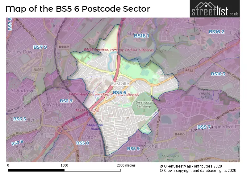 Map of the BS5 6 and surrounding postcode sector