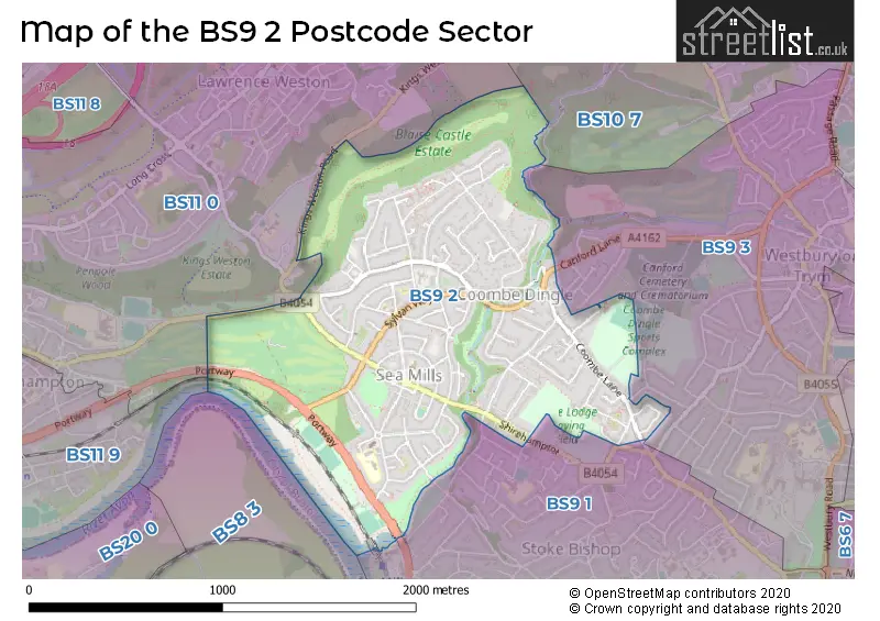 Map of the BS9 2 and surrounding postcode sector