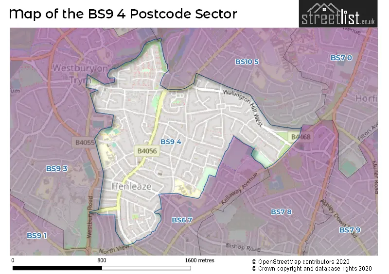 Map of the BS9 4 and surrounding postcode sector