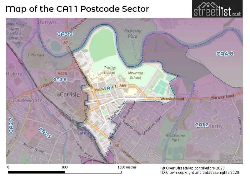 Map of the CA1 1 and surrounding postcode sector