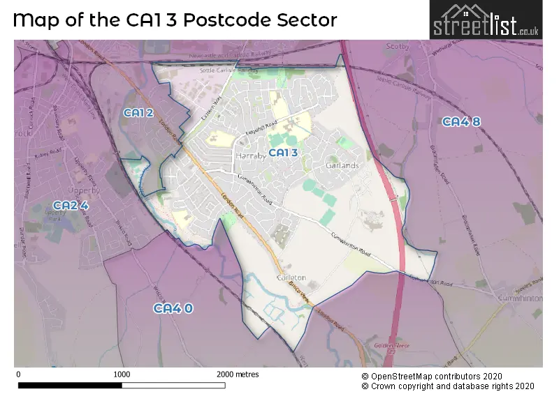 Map of the CA1 3 and surrounding postcode sector