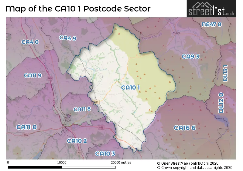 Map of the CA10 1 and surrounding postcode sector